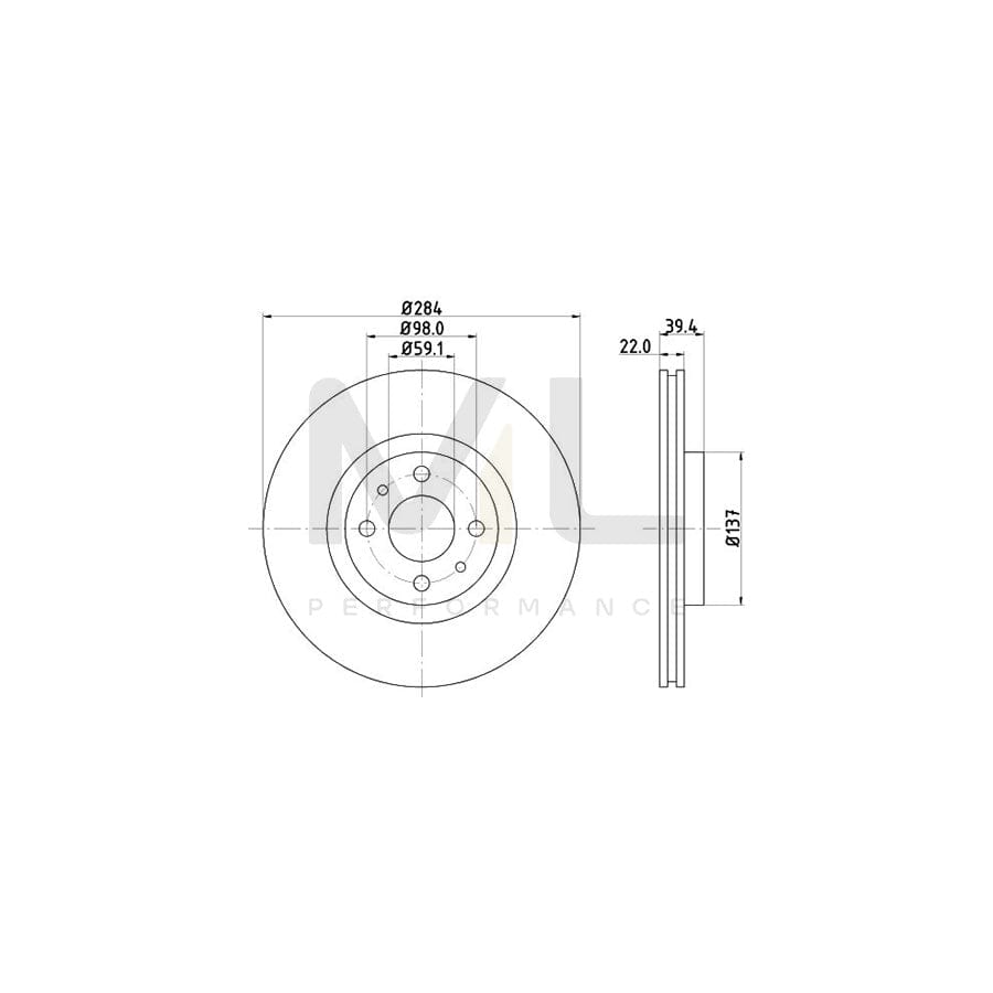 HELLA PRO 8DD 355 102-531 Brake Disc Internally Vented, Coated, without wheel hub, without wheel studs | ML Performance Car Parts