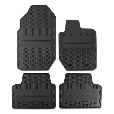 GENUINE FORD 1809466 RANGER RUBBER FLOOR MATS FRONT AND REAR, BLACK WITH RANGER LOGO, FOR SUPER CAB VERSION, 2012 - ONWARDS | ML Performance UK