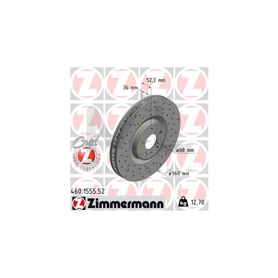 ZIMMERMANN SPORT COAT Z 460.1555.52 Brake Disc for PORSCHE Macan (95B) Internally Vented, Perforated, Coated, High-carbon | ML Performance Car Parts