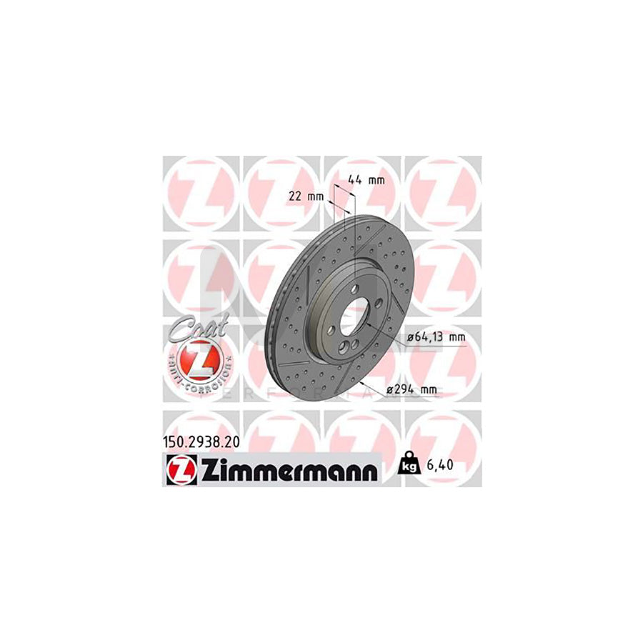 ZIMMERMANN COAT Z 150.2938.20 Brake Disc Internally Vented, Slotted / Perforated, Coated, High-carbon | ML Performance Car Parts