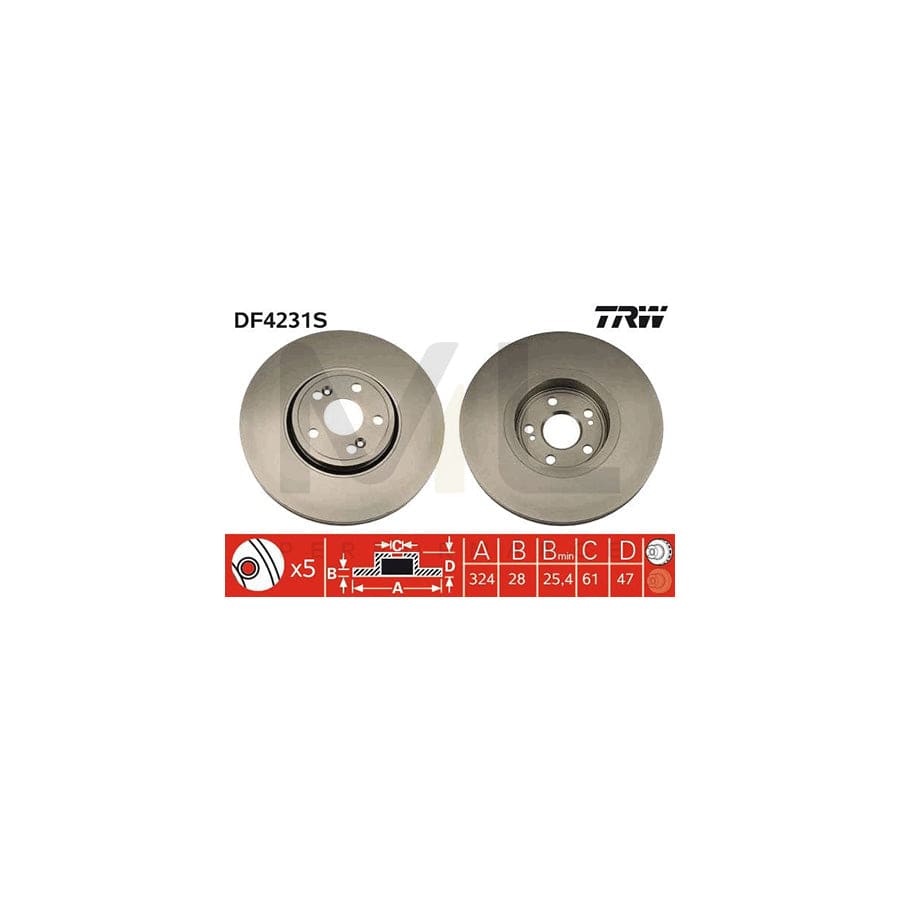 TRW DF4231S Brake Disc Vented, Painted | ML Performance Car Parts