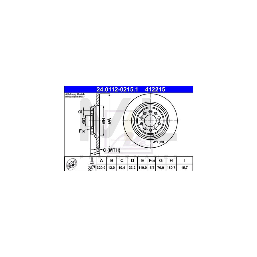 ATE 24.0112-0215.1 Brake Disc for JEEP Cherokee V (KL) Solid, Coated, with bolts/screws | ML Performance Car Parts