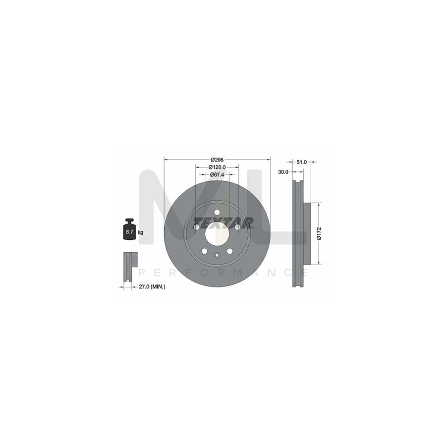 TEXTAR PRO 92186903 Brake Disc Internally Vented, Coated, without wheel hub, without wheel studs | ML Performance Car Parts