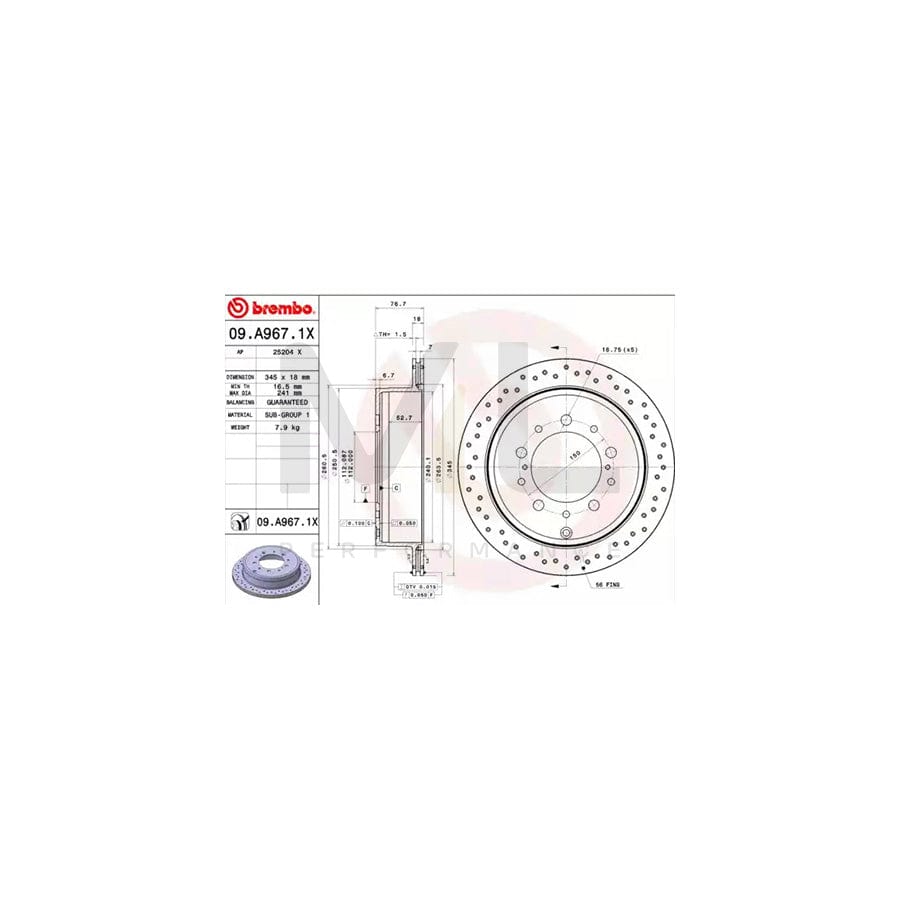 BREMBO XTRA LINE 09.A967.1X Brake Disc Perforated / Vented, Coated, High-carbon | ML Performance Car Parts