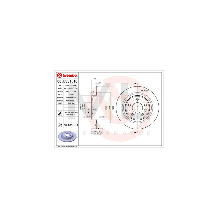 BREMBO 08.B351.10 Brake Disc Solid, with bolts/screws | ML Performance Car Parts