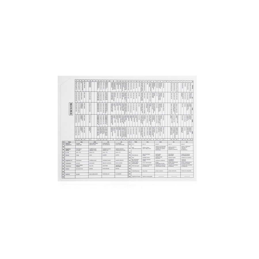 Genuine Porsche Fuse And Relay Assignment Card Porsche 993 (911) Turbo (1993 - 1994) | ML Performance UK Car Parts