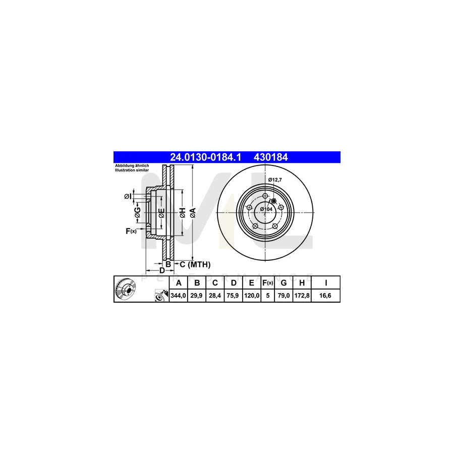 ATE 24.0130-0184.1 Brake Disc for LAND ROVER Range Rover III (L322) Vented, Coated, High-carbon | ML Performance Car Parts