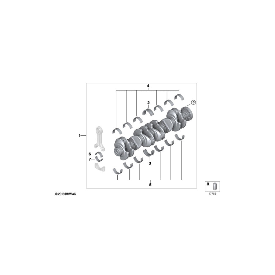 Genuine BMW 11218570691 F11 F16 F02 Guide-Bearing Shell Yellow 55,00MM (Inc. 750dX, X6 M50dX & M550dX) | ML Performance UK Car Parts