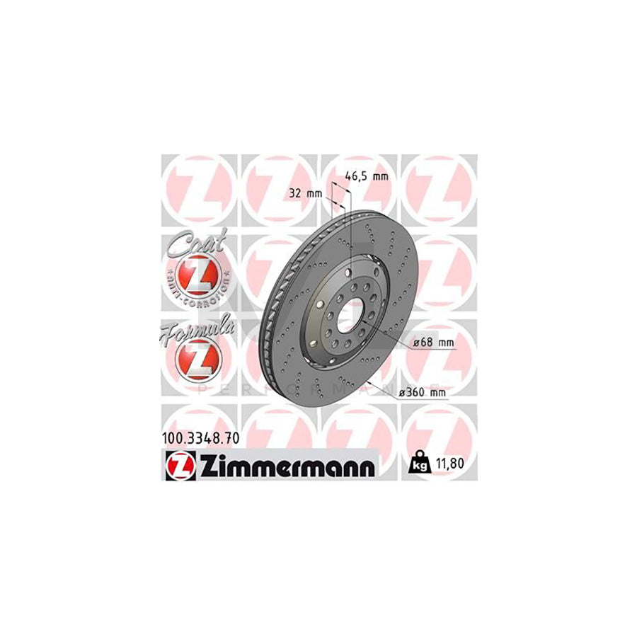 ZIMMERMANN FORMULA Z COAT Z 100.3348.70 Brake Disc for AUDI A4 B5 Avant (8D5) Perforated, Two-piece brake disc, Vented, Coated, Alloyed / High-carbon | ML Performance Car Parts