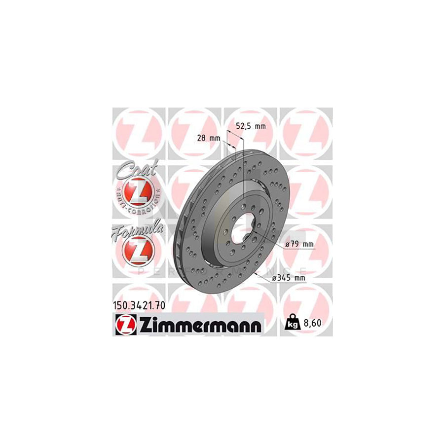 ZIMMERMANN FORMULA Z COAT Z 150.3421.70 Brake Disc Perforated, Two-piece brake disc, Vented, Coated, Alloyed / High-carbon | ML Performance Car Parts