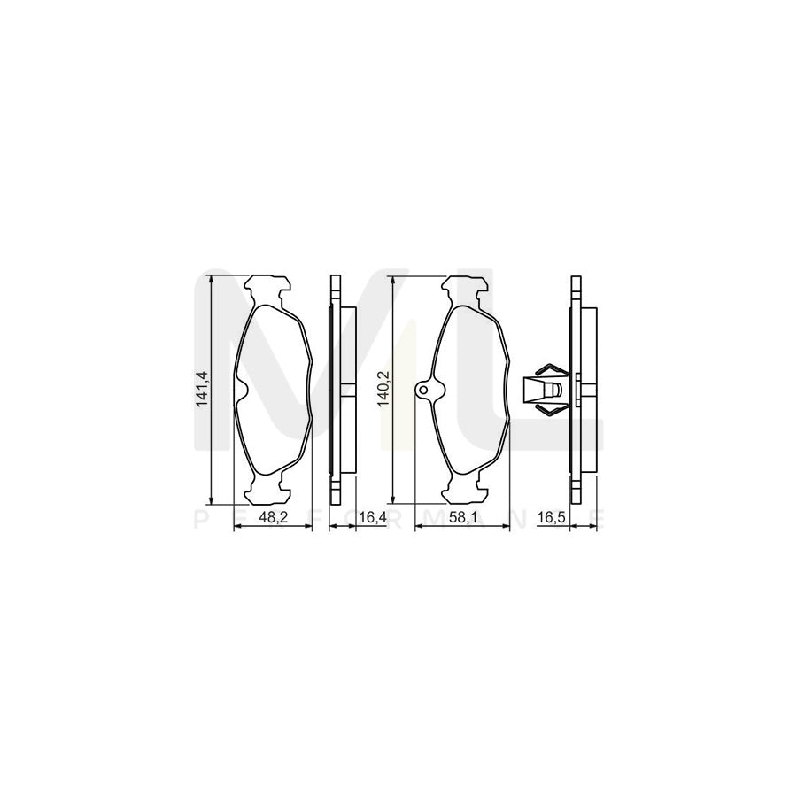 Bosch 0986494413 Brake Pad Set With Anti-Squeak Plate, With Piston Clip BP1335 | ML Performance Car Parts