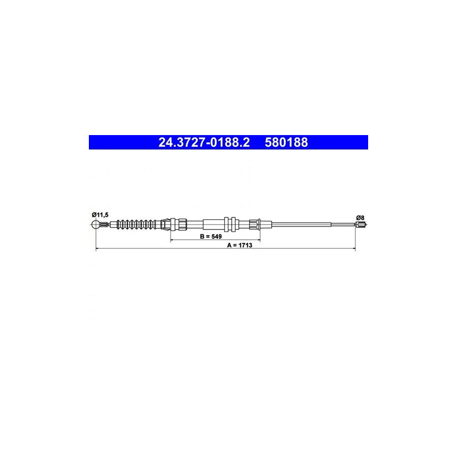 ATE 24.3727-0188.2 Hand Brake Cable For Vw Caddy