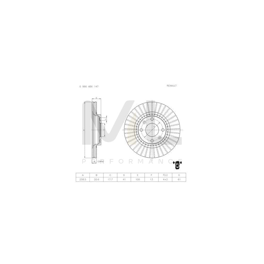 BOSCH 0 986 AB6 147 Brake Disc Vented | ML Performance Car Parts