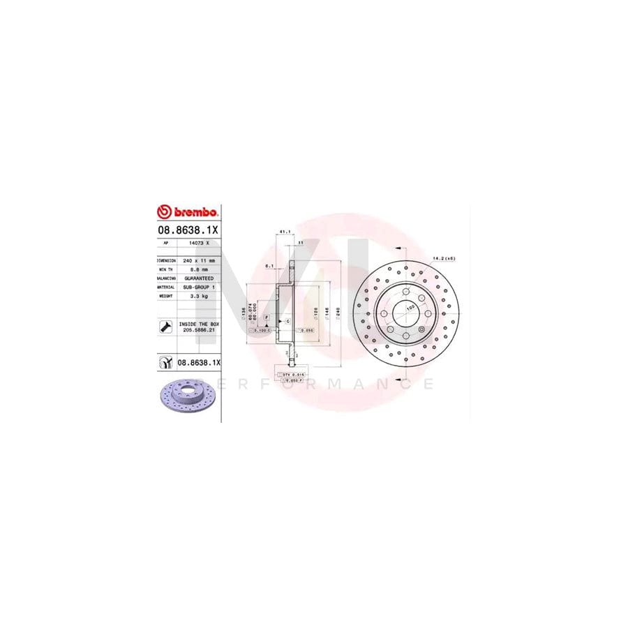 BREMBO XTRA LINE 08.8638.1X Brake Disc Perforated, Solid, Coated, with bolts/screws | ML Performance Car Parts