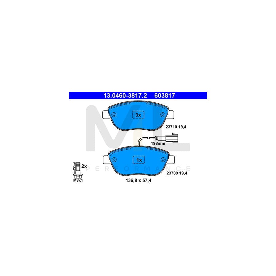 ATE 13.0460-3817.2 Brake pad set incl. wear warning contact, with brake caliper screws | ML Performance Car Parts