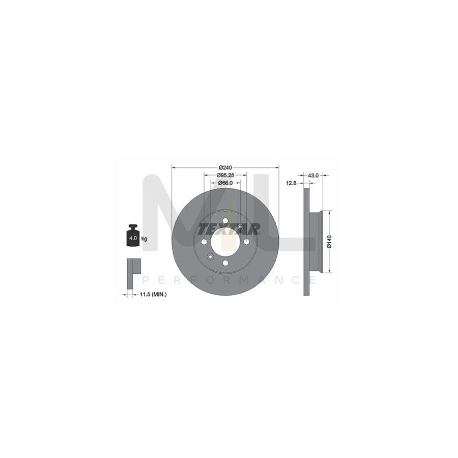 TEXTAR 92044400 Brake Disc Solid, without wheel hub, without wheel studs | ML Performance Car Parts