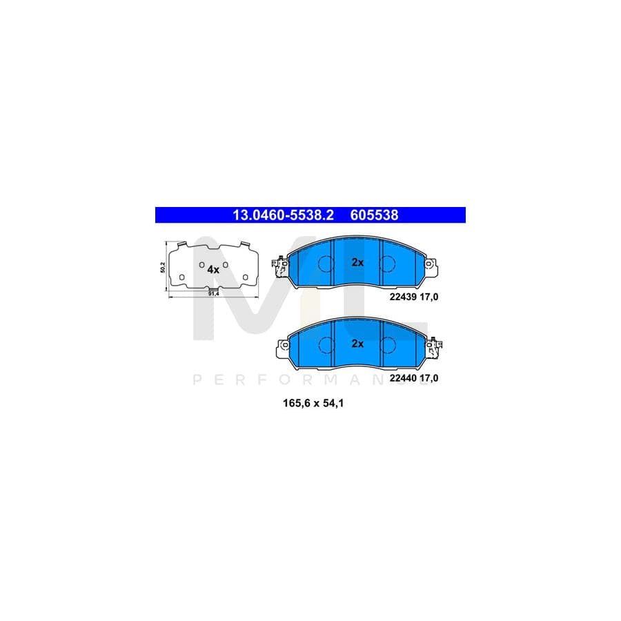 ATE 13.0460-5538.2 Brake pad set with acoustic wear warning, with anti-squeak plate | ML Performance Car Parts