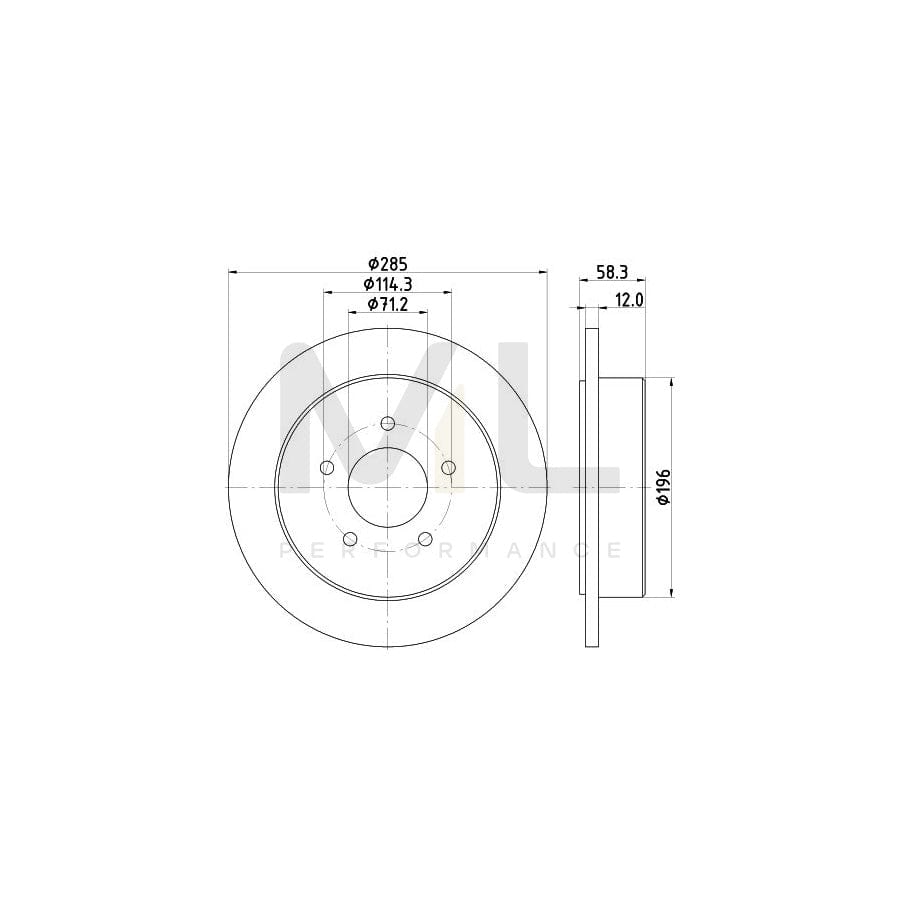 HELLA 8DD 355 114-771 Brake Disc Solid, without wheel hub, without wheel studs | ML Performance Car Parts