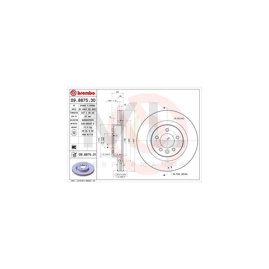 BREMBO COATED DISC LINE 09.8875.31 Brake Disc Internally Vented, Coated, High-carbon | ML Performance Car Parts