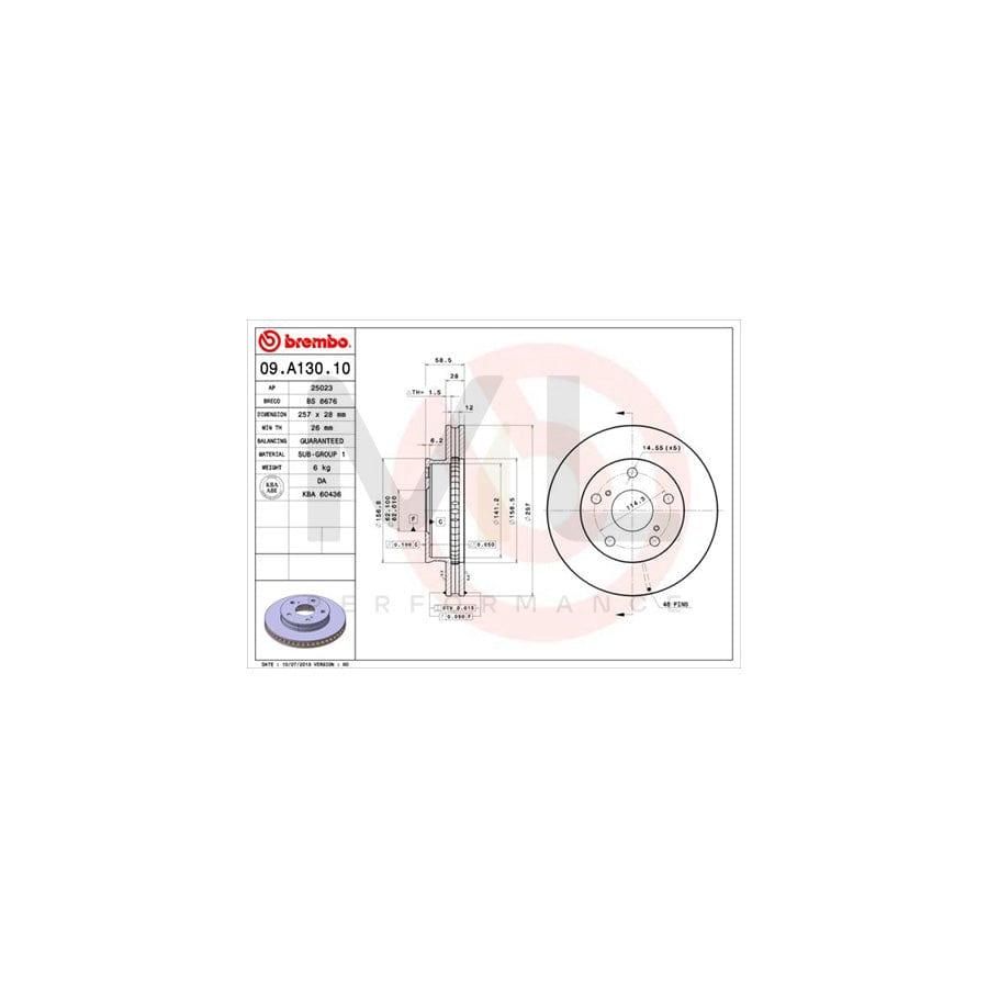 BREMBO 09.A130.10 Brake Disc Internally Vented | ML Performance Car Parts