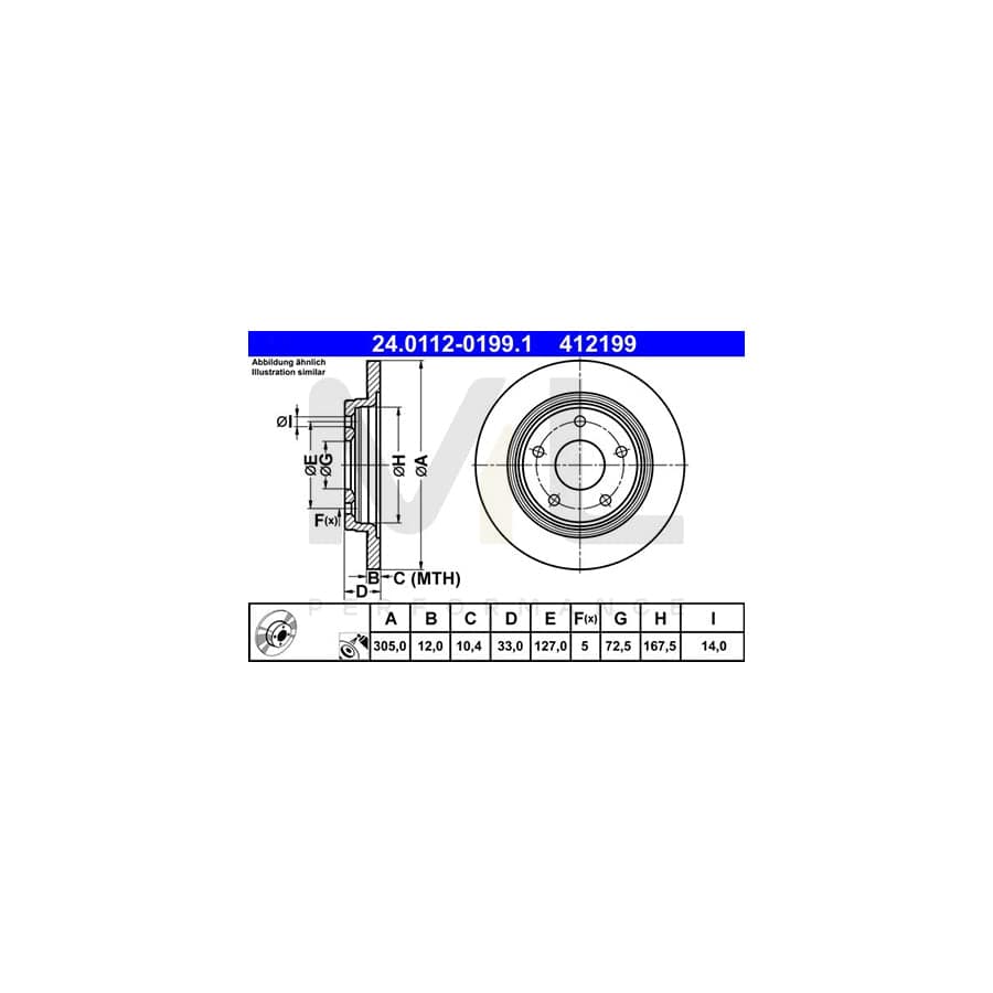 ATE 24.0112-0199.1 Brake Disc for FIAT Freemont (345) Solid, Coated, High-carbon | ML Performance Car Parts