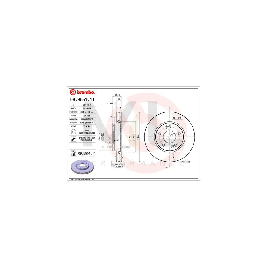 BREMBO 09.B551.11 Brake Disc Internally Vented, Coated, with bolts/screws | ML Performance Car Parts