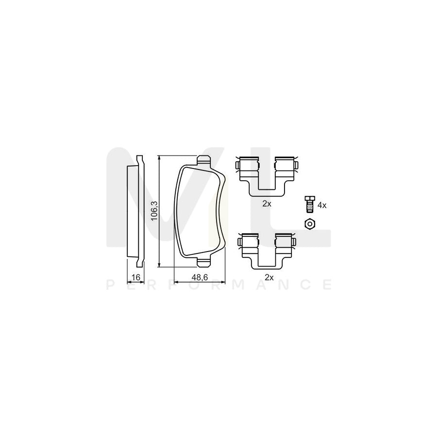 Bosch 0986494175 Brake Pad Set With Bolts/Screws, With Mounting Manual, With Accessories BP1086 | ML Performance Car Parts