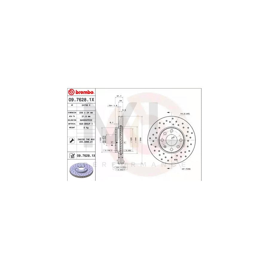 BREMBO XTRA LINE 09.7628.1X Brake Disc Perforated / Vented, Coated, with bolts/screws | ML Performance Car Parts