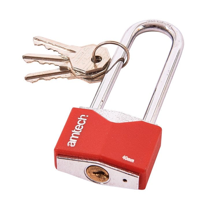 Amtech 40mm Long Shackle Rhombic Chrome Plated Iron Padlock | ML Performance DIY & Power Tools