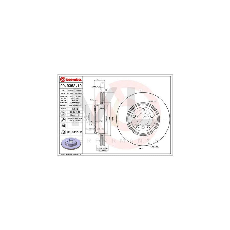 BREMBO 09.9352.10 Brake Disc for BMW 7 (E65, E66, E67) Internally Vented, High-carbon, with bolts/screws | ML Performance Car Parts