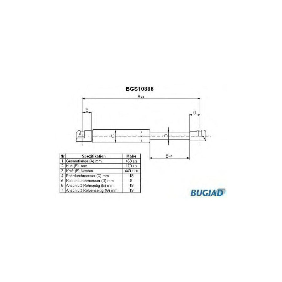 Bugiad BGS10886 Tailgate Strut For Toyota Corolla Ix Hatchback (E120)