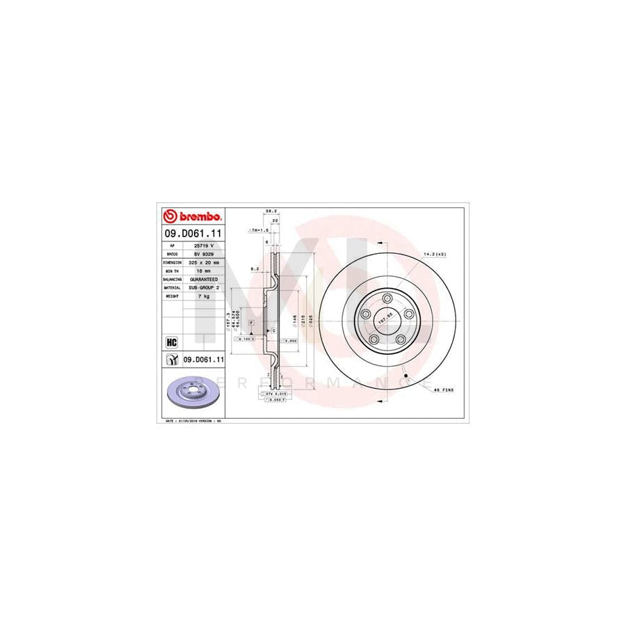 BREMBO 09.D061.11 Brake Disc Internally Vented, Coated, High-carbon | ML Performance Car Parts