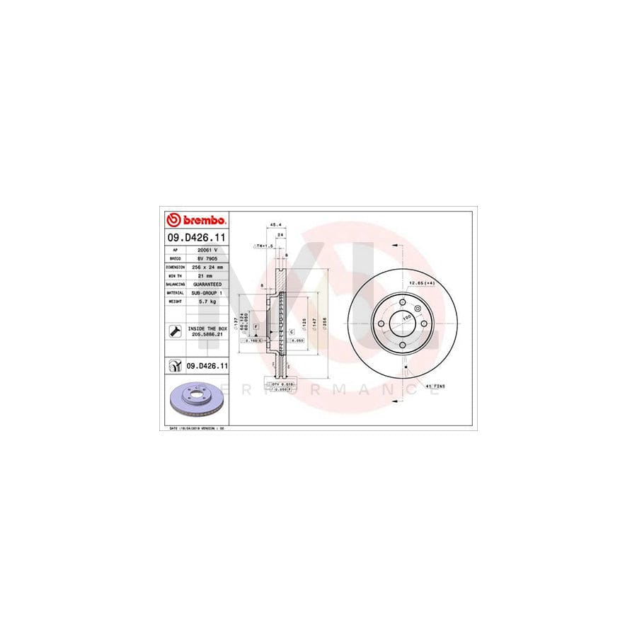 BREMBO 09.D426.11 Brake Disc Internally Vented, Coated, with bolts/screws | ML Performance Car Parts