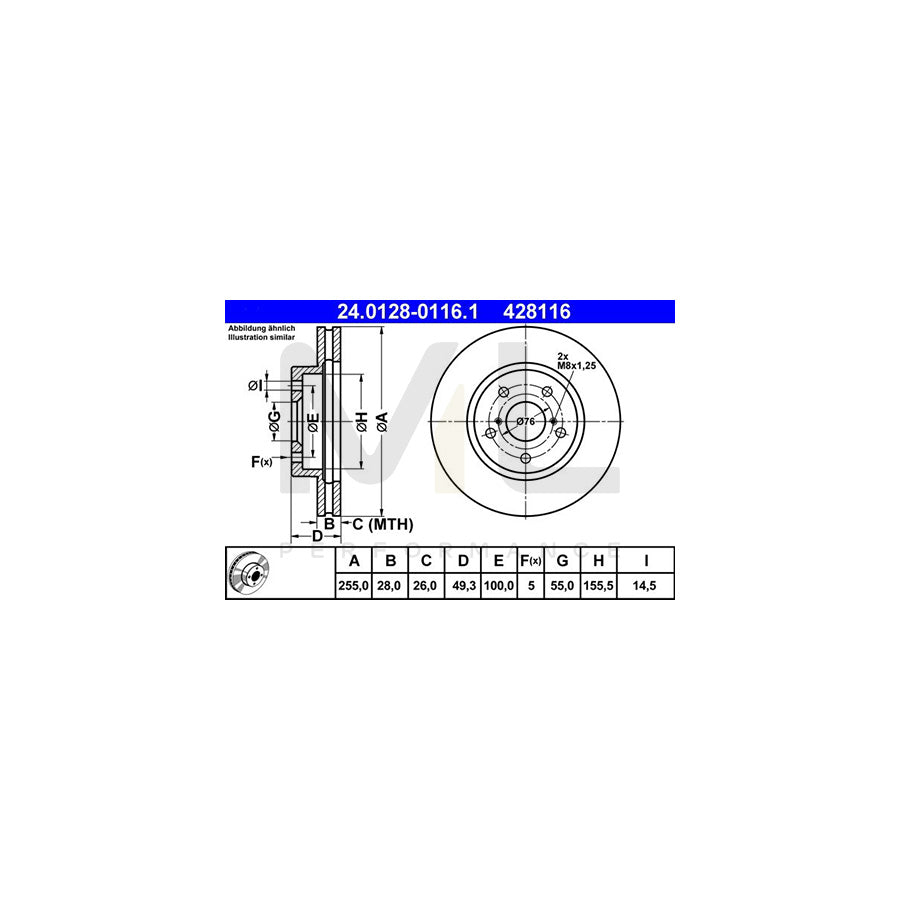 ATE 24.0128-0116.1 Brake Disc for TOYOTA CARINA Vented | ML Performance Car Parts