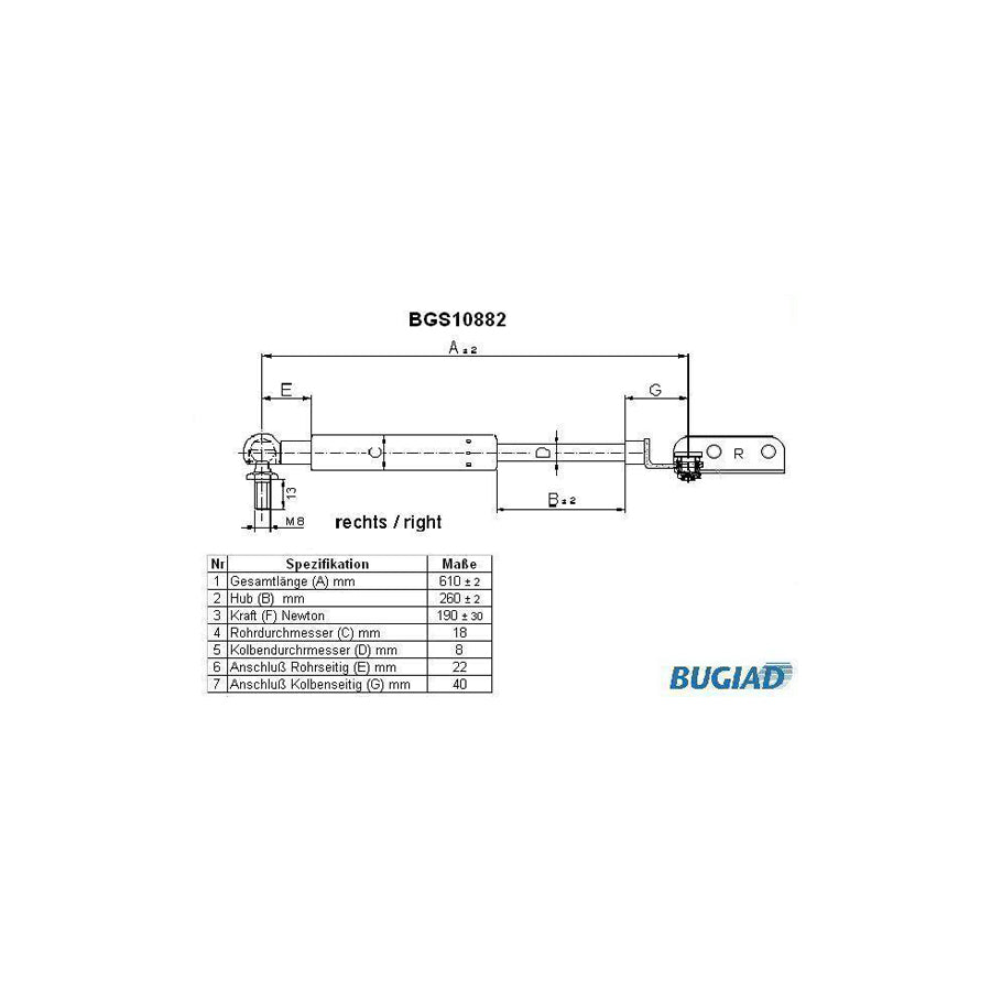 Bugiad BGS10882 Tailgate Strut For Suzuki Swift Ii Hatchback (Ea, Ma)