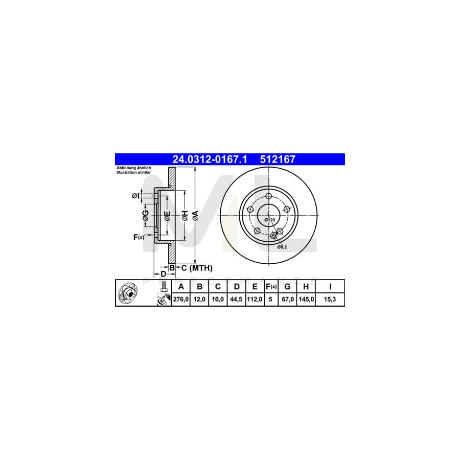 ATE PowerDisc 24.0312-0167.1 Brake Disc suitable for MERCEDES-BENZ A-Class (W169) Solid, Coated, Alloyed / High-carbon, with bolts/screws | ML Performance Car Parts