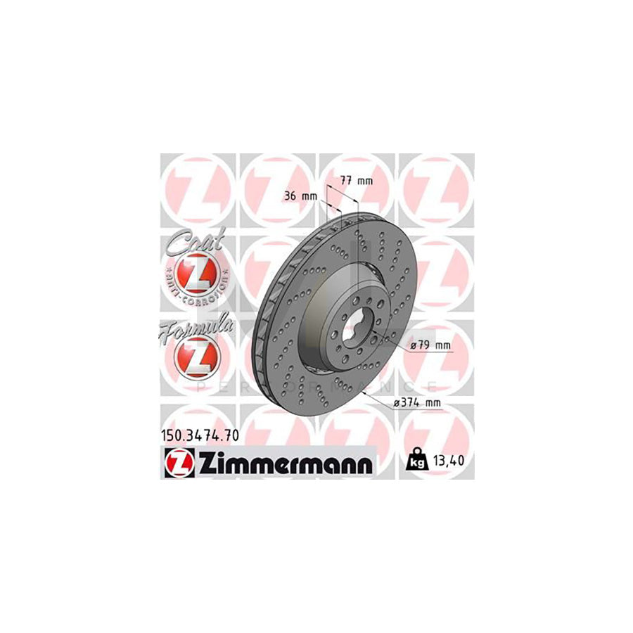 ZIMMERMANN FORMULA Z COAT Z 150.3474.70 Brake Disc Perforated, Two-piece brake disc, Vented, Coated, Alloyed / High-carbon | ML Performance Car Parts