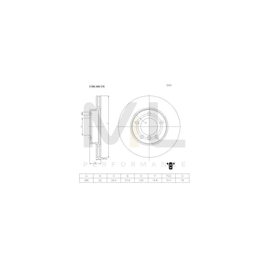 BOSCH 0 986 AB6 576 Brake Disc Internally Vented | ML Performance Car Parts