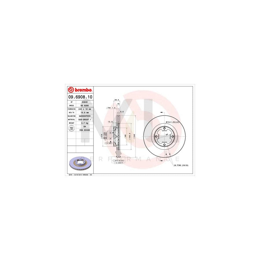 BREMBO 09.6908.10 Brake Disc for SUBARU Justy I (KAD) Internally Vented | ML Performance Car Parts