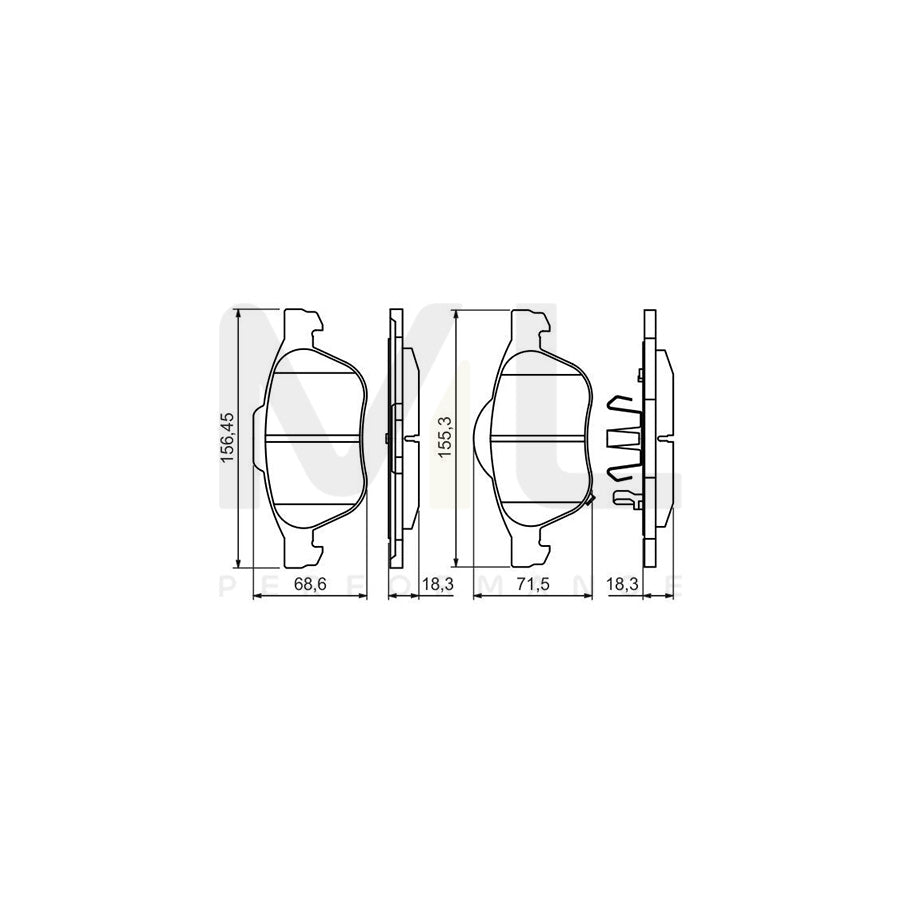 Bosch 0986494485 Brake Pad Set For Toyota Avensis With Acoustic Wear Warning, With Anti-Squeak Plate, With Piston Clip BP1406 | ML Performance Car Parts