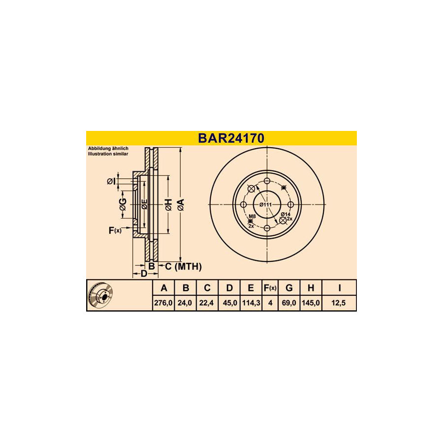 Barum BAR24170 Brake Disc For Mitsubishi Galant