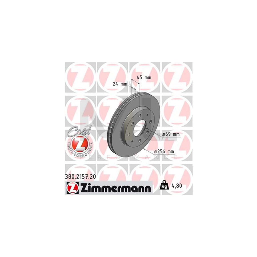 ZIMMERMANN COAT Z 380.2157.20 Brake Disc Internally Vented, Coated | ML Performance Car Parts