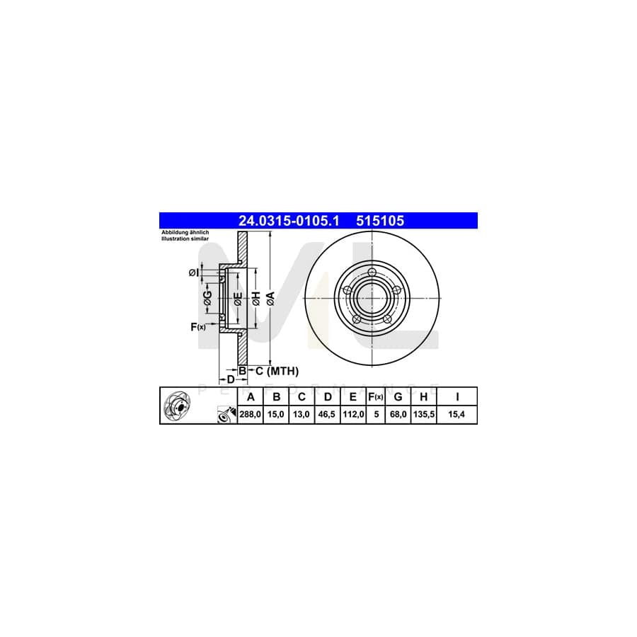 ATE PowerDisc 24.0315-0105.1 Brake Disc Solid, Coated, High-carbon | ML Performance Car Parts