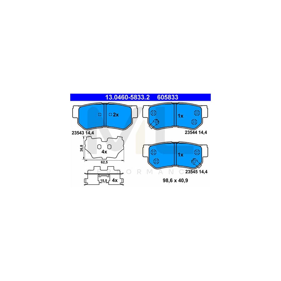 ATE 13.0460-5833.2 Brake pad set with acoustic wear warning, with anti-squeak plate, with accessories | ML Performance Car Parts