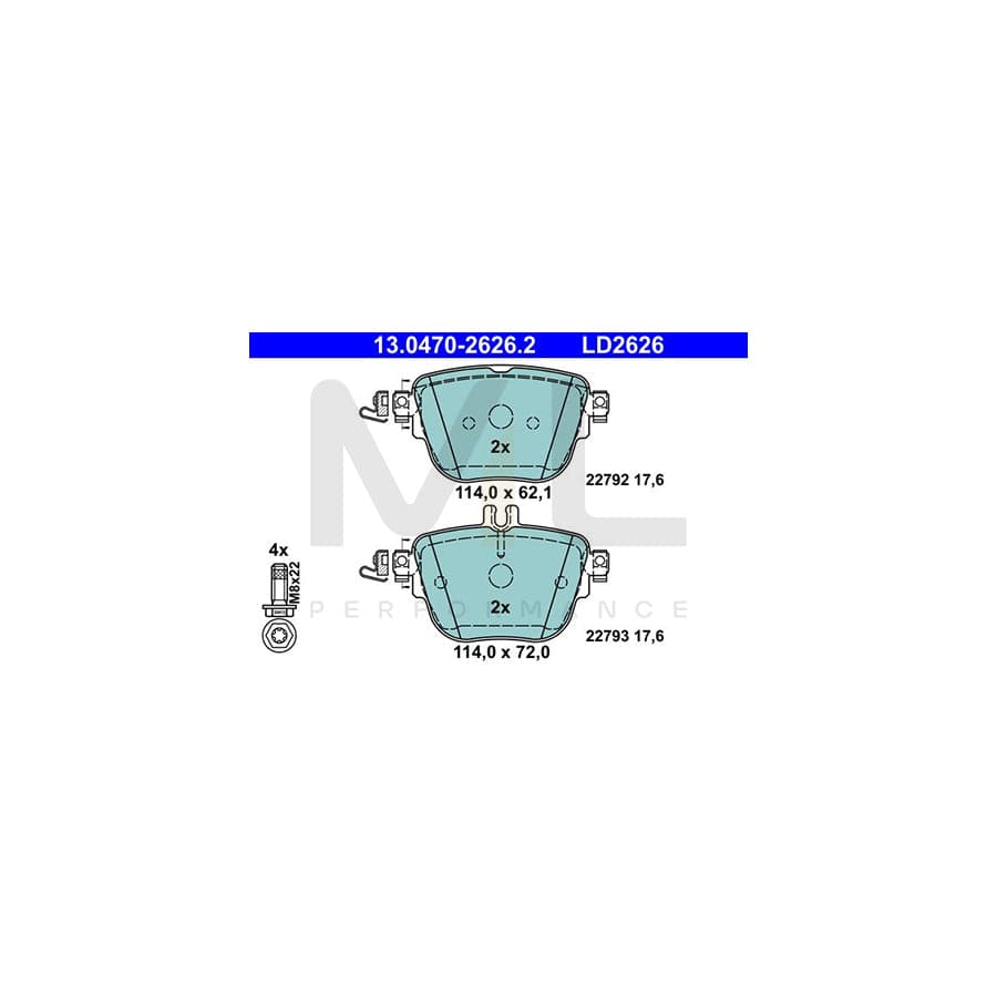 ATE 13.0470-2626.2 Brake pad set excl. wear warning contact, prepared for wear indicator, with brake caliper screws | ML Performance Car Parts