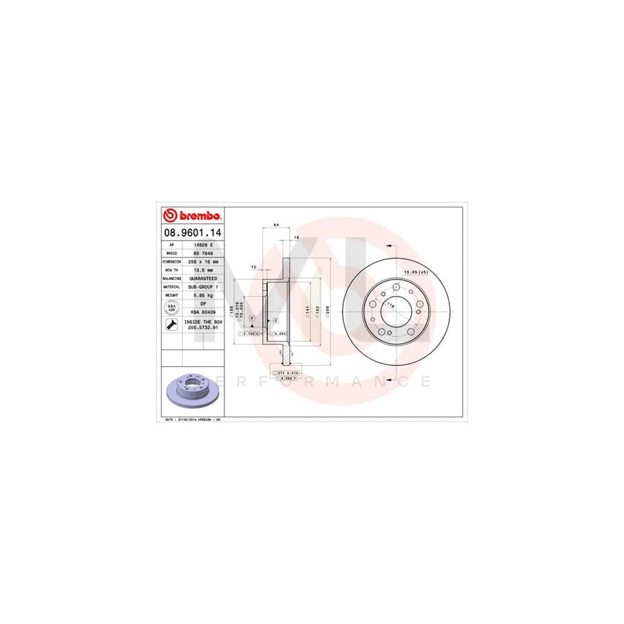 BREMBO 08.9601.14 Brake Disc for PEUGEOT J5 Solid, with bolts/screws | ML Performance Car Parts