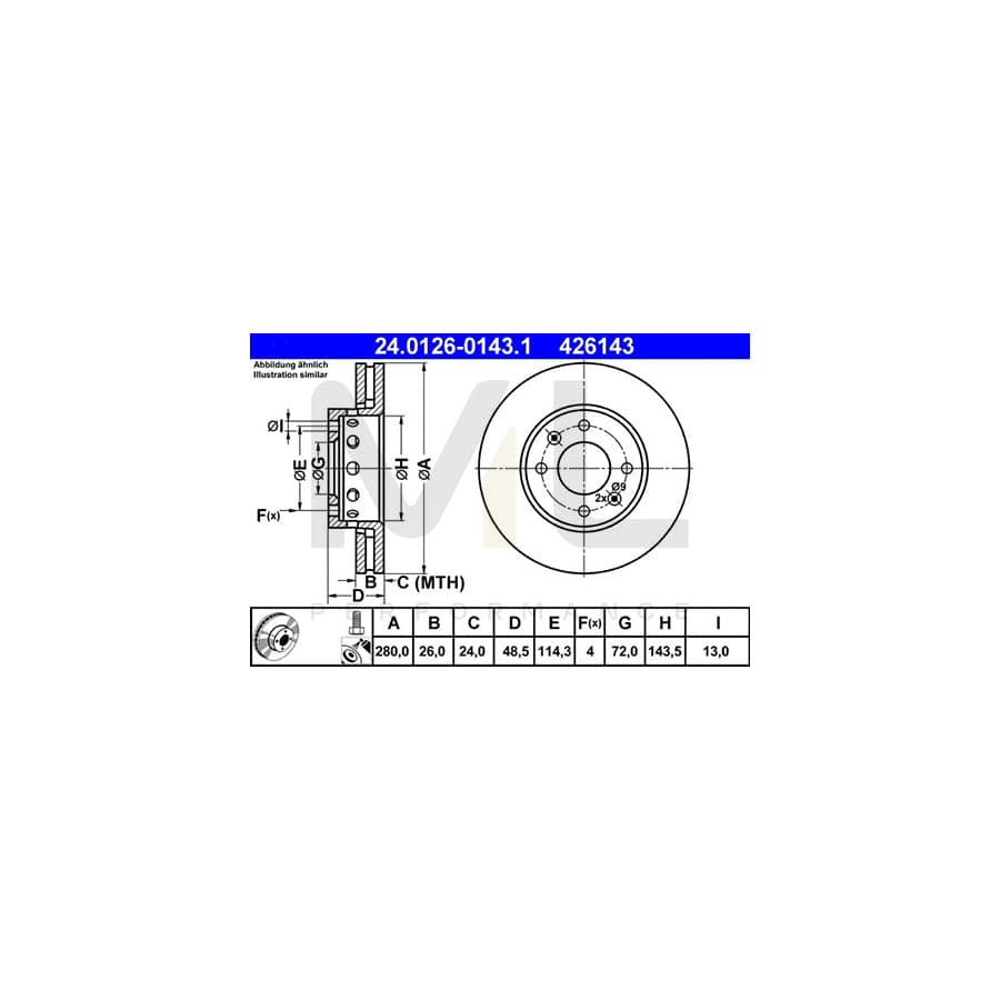 ATE 24.0126-0143.1 Brake Disc for KIA Carens II (FJ) Vented, Coated, Alloyed / High-carbon, with bolts/screws | ML Performance Car Parts