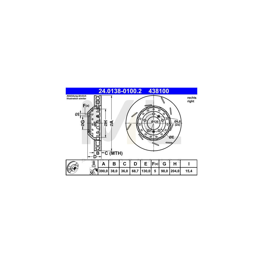 ATE 24.0138-0100.2 Brake Disc for PORSCHE Panamera (970) Slotted / Internally Vented, Two-piece brake disc, Coated, Alloyed / High-carbon, with bolts/screws | ML Performance Car Parts