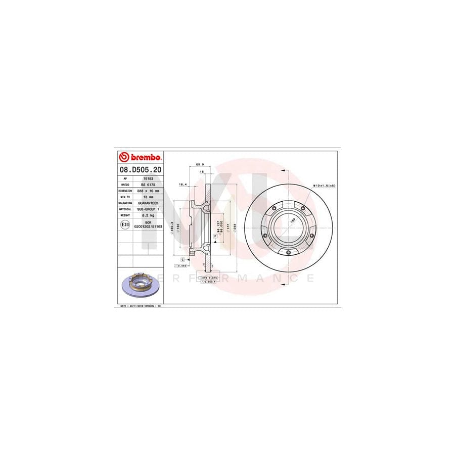 BREMBO 08.D505.20 Brake Disc Solid | ML Performance Car Parts