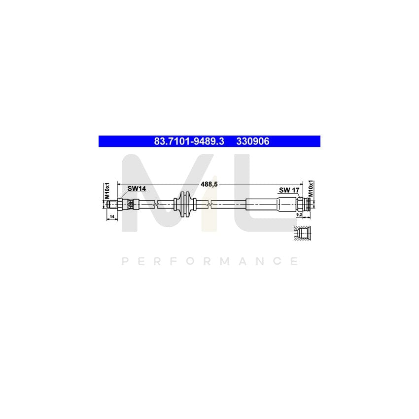 ATE 83.7101-9489.3 Brake Hose 488,5mm, M10x1 | ML Performance Car Parts